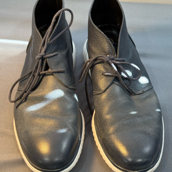 CALVIN KLEIN Navy Blue Wilder Diamond Leather Chukka Boots Shoes Men's Size 10 - Picture 1 of 16